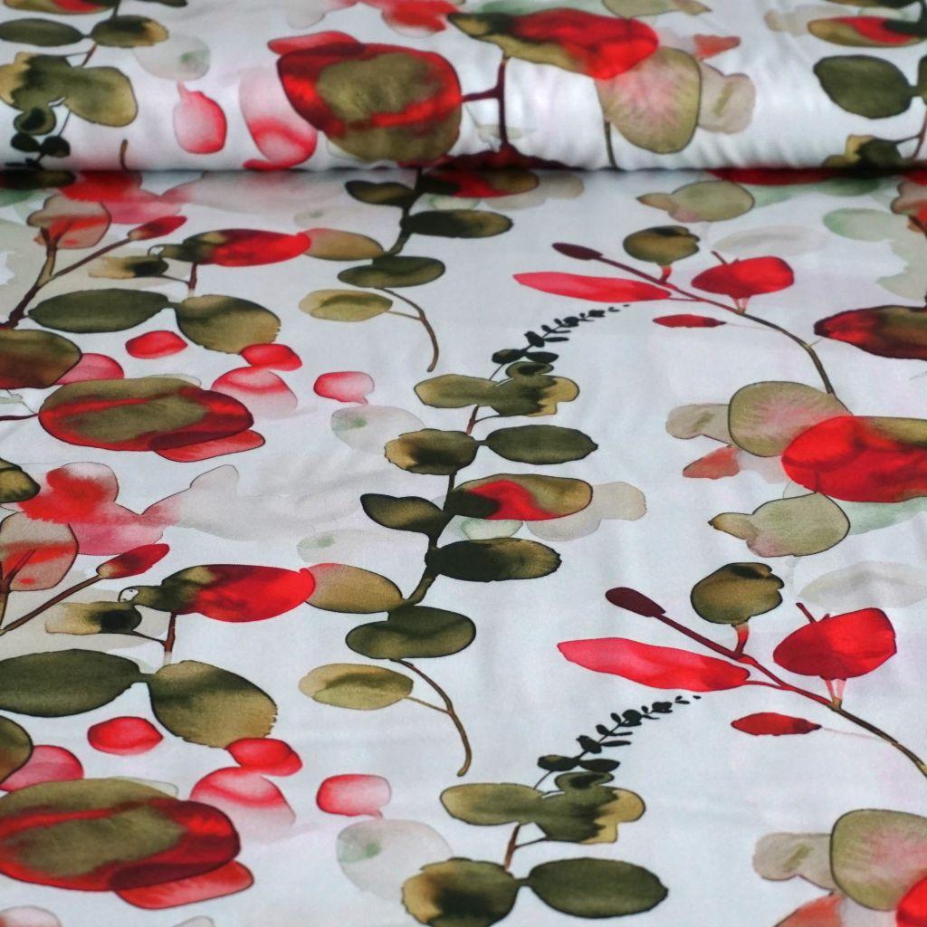 Viskose Twill Blütendolden grün rot - Light and Lush